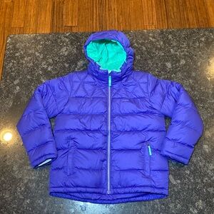 LL Bean DownTek Winter Puffer Jackets Girls Size 14-16 Purple Hooded Full Zip